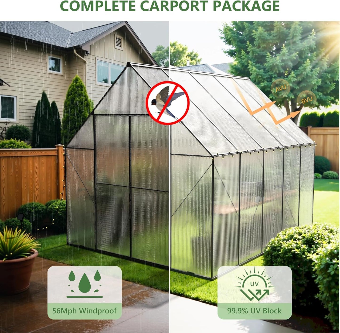Greenhouse for Outdoors, Heavy Duty Polycarbonate Greenhouses, Walk in Greenhouse for Outdoor Garden Backyard with Roof Vent (8x10 FT)