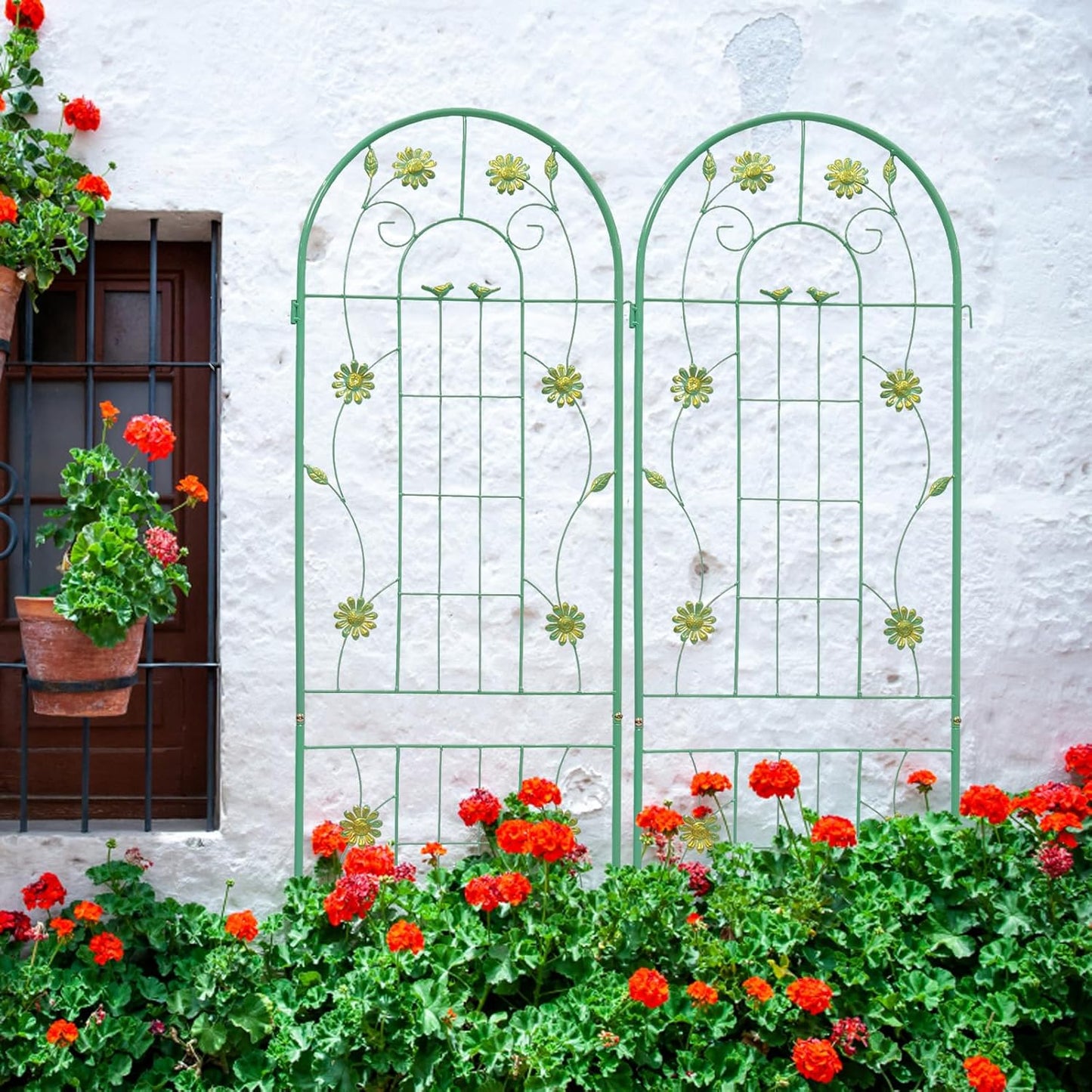 2 Pack Metal Garden Trellis 71" H Garden Fence Rustproof Trellis for Climbing Plants Support Roses Flower Outdoor Lawn, Green