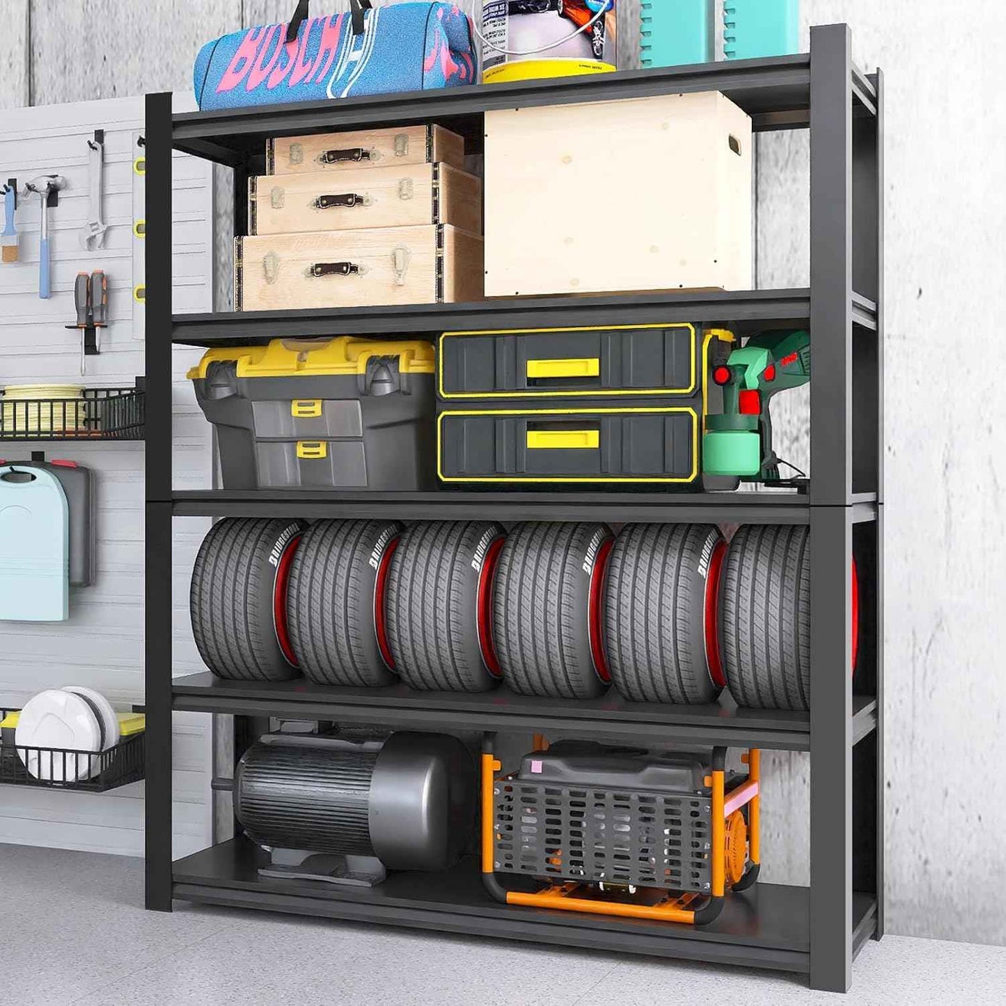 24" D x 47" W x 84" H Heavy Duty Garage Shelving, Metal Shelving, 3500LBS Storage Shelves 5 Tier Adjustable Heavy Duty Shelving Unit for Warehouse, Garage, Basement