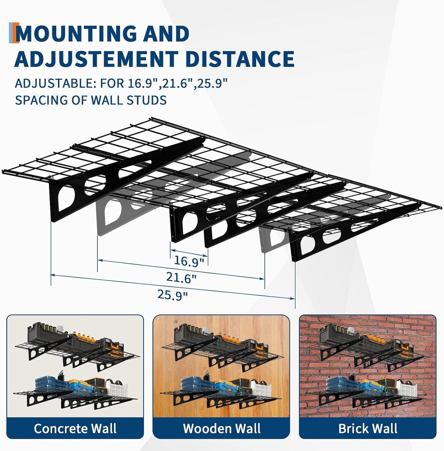 2 Pack 2x6 ft Wall Mounted Garage Storage Shelving, 1600 LBS Heavy Duty Steel Racks, Floating Shelves for Warehouse Laundry Room Workshop Organization