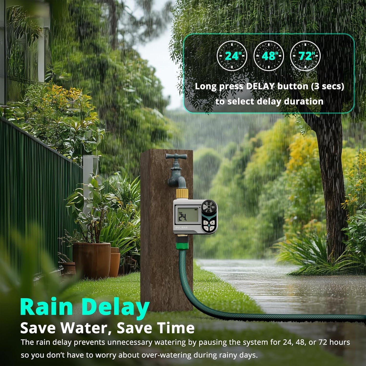 [2 Pack] QUOBAS Low Pressure Water Timer for Garden Hose, Automatic Sprinkler Timer with Brass Inlet & Outlet, Rain Delay/Manual Watering/Automatic Watering System for Yard, Lawn, and Rain Barrel