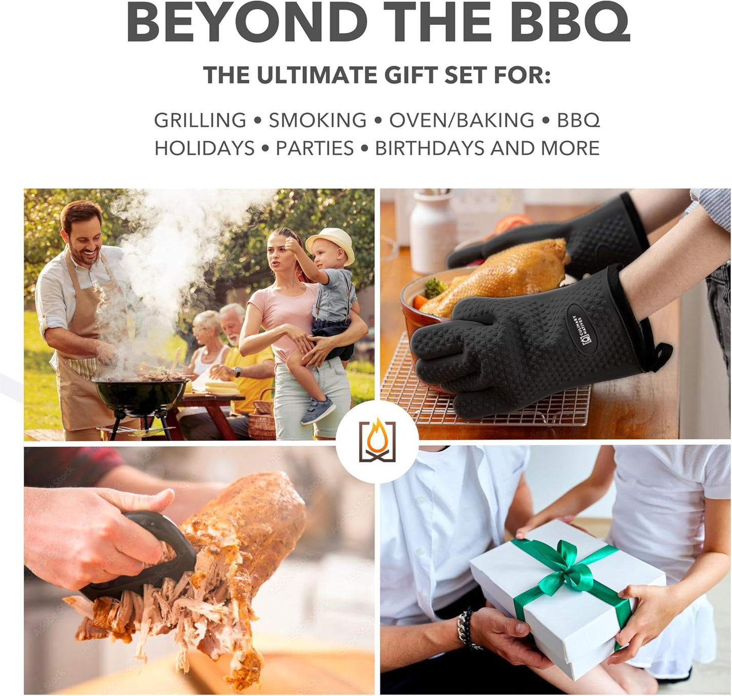 Smoker Gloves, Meat Claws, Thermometer, Timer, Brush | No.1 Heat Resistant BBQ Gloves | Meat Shredder Claws | Silicone Grill Gloves and Pulled Pork Claws with Smoker Accessories Kit & Tools (Black)