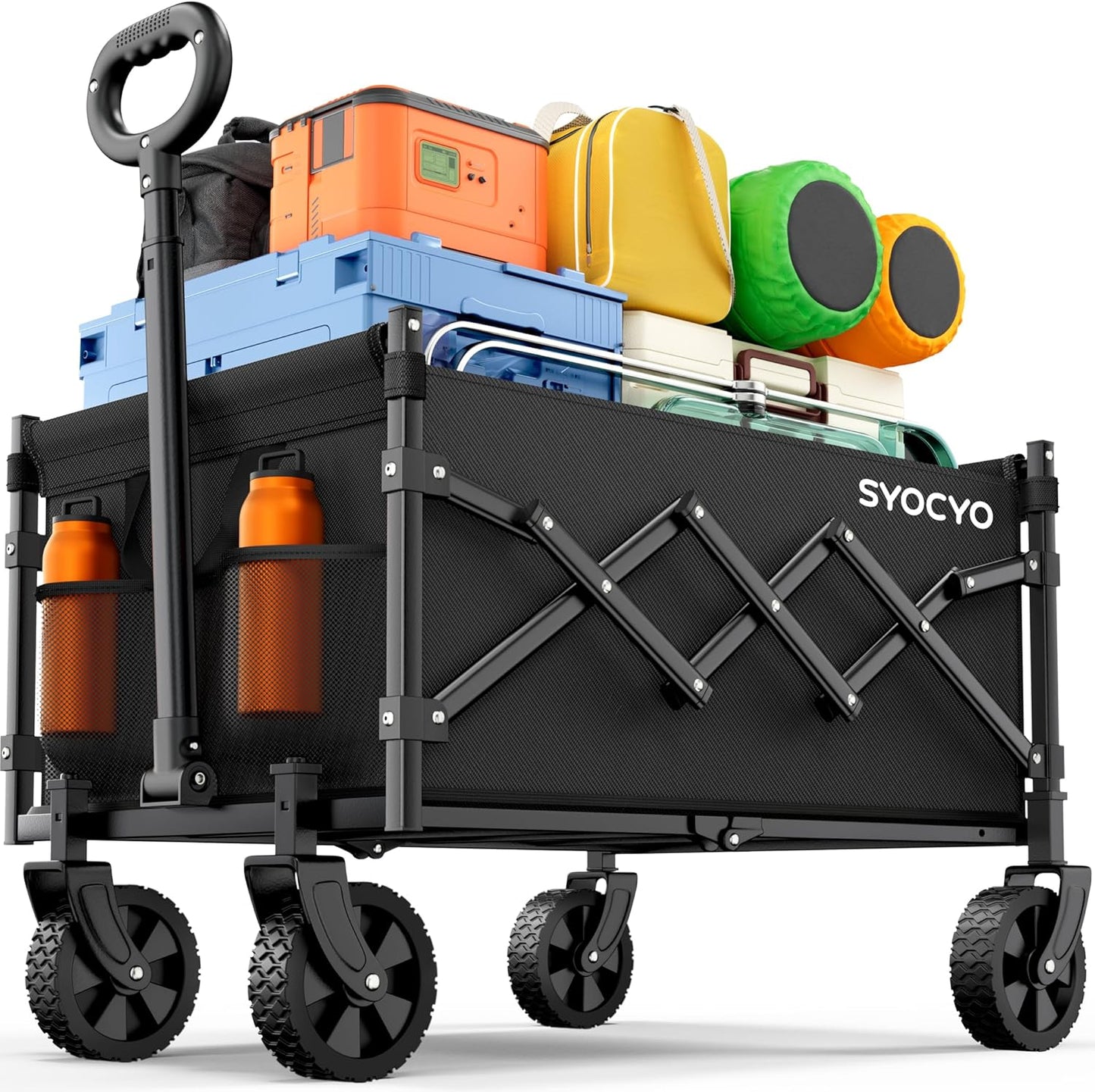 Collapsible Wagon Cart 220lbs Beach Foldable Wagon Lightweight & Portable Folding Utility Grocery Shopping Carts with Wheels for Shopping Garden and Sports