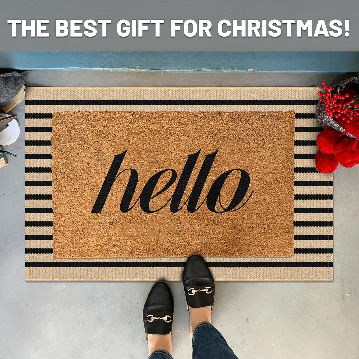 IOHOUZE Striped Area Rug 2'x3' Front Door Rugs Small Washable Area Rug for Front Porch, Spring Summer Welcome Door Mats Outdoor Indoor, Doormat for Entryway Porch Entrance, Tan/Black