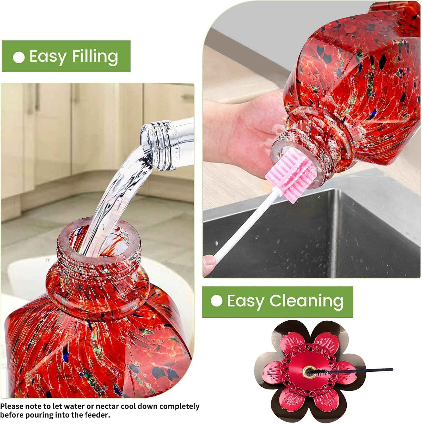 BOLITE Hand Blown Glass Hummingbird Feeder 22oz – Ant Moat, Bee-Proof, 360° Perch