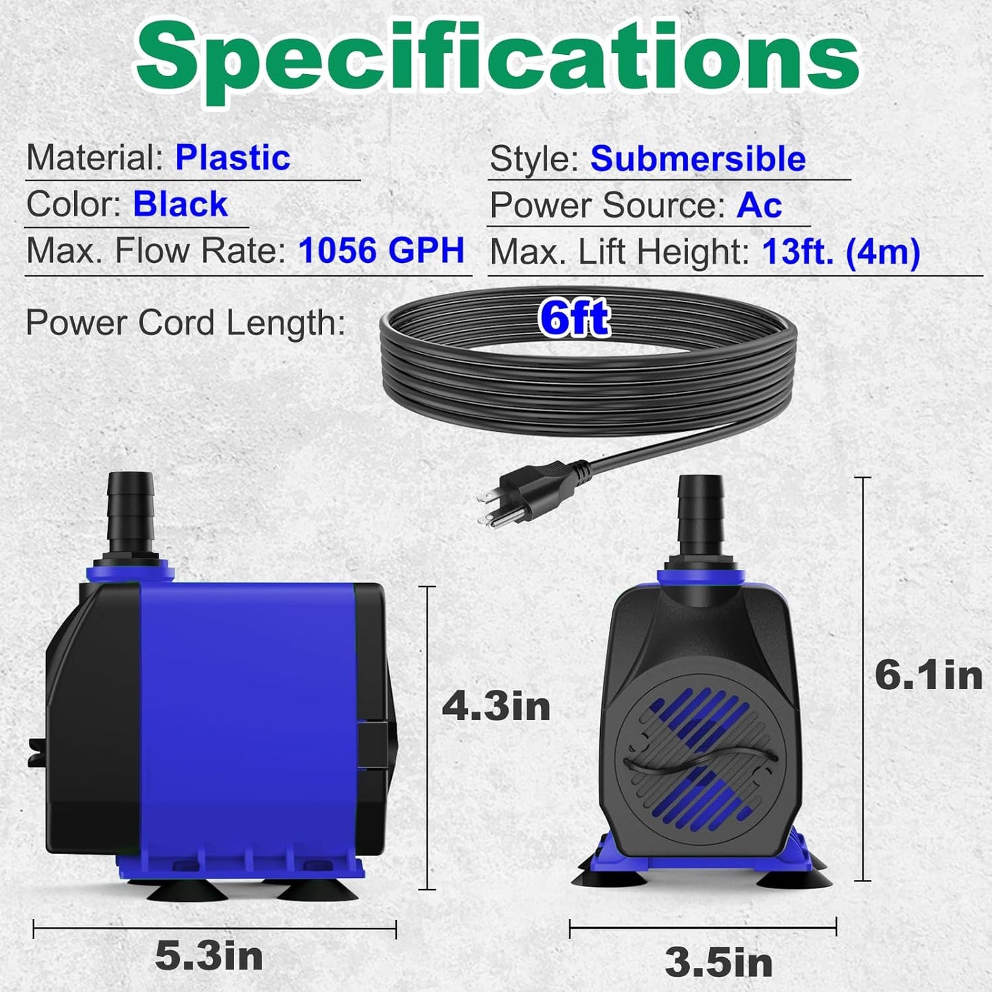 Submersible Pump 1056GPH (4000L/H 85W) Ultra Quiet with Over Heating Protection 9.8ft Power Cord for Fountains, Hydroponics, Ponds, Aquariums & More…