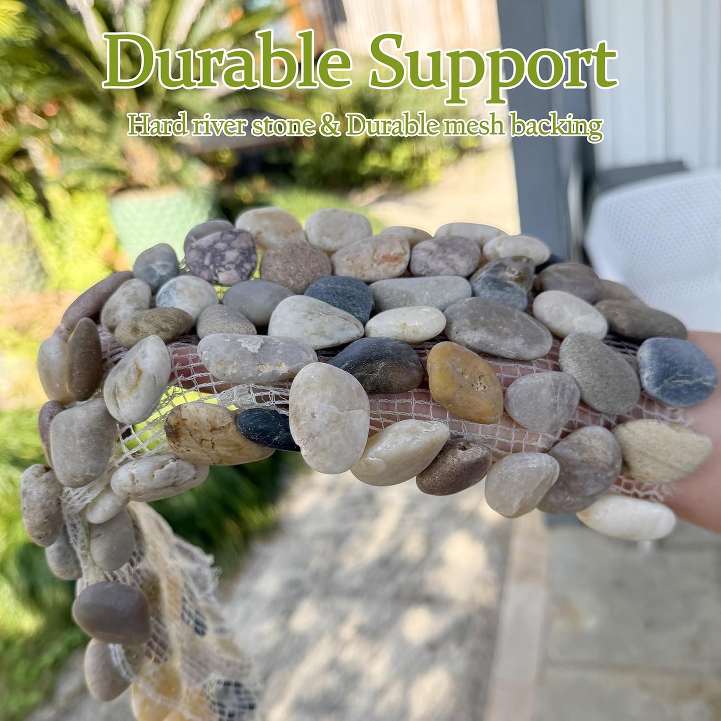 Sunnyglade 6 Pcs 15.5" L × 5.5" W River Rock Stepping Stones, Rectangles Pebbles Polished Gravel, Outdoor Pebble River Stone Mat for Yard Lawn Patio Pathway Landscaping (Rectangles, 15.5" x 5.5")