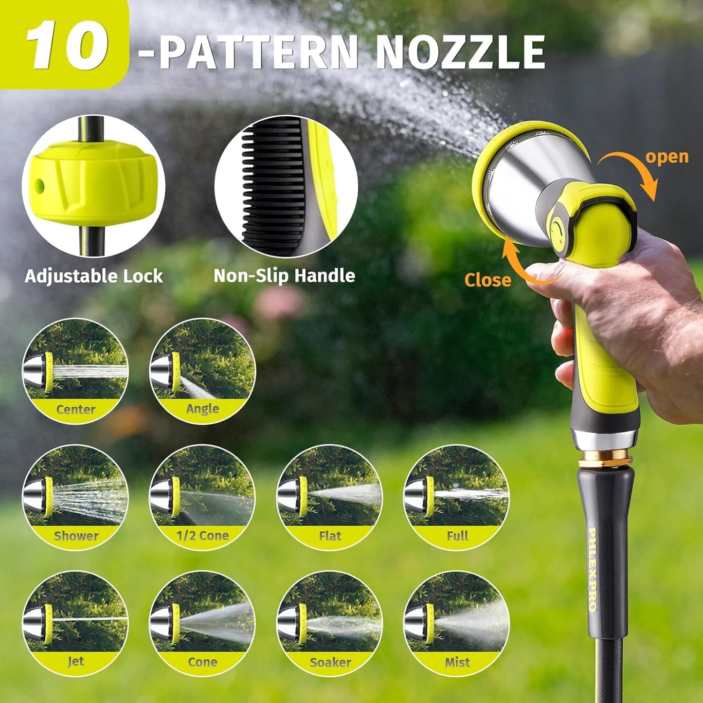 Retractable Garden Hose Reel 5/8 in x 115 ft Heavy Duty Automatic Water Hose Reel Wall Mounted with 10 Pattern Nozzle,Any Length Lock, Slow Return System, 180°Swivel Bracket
