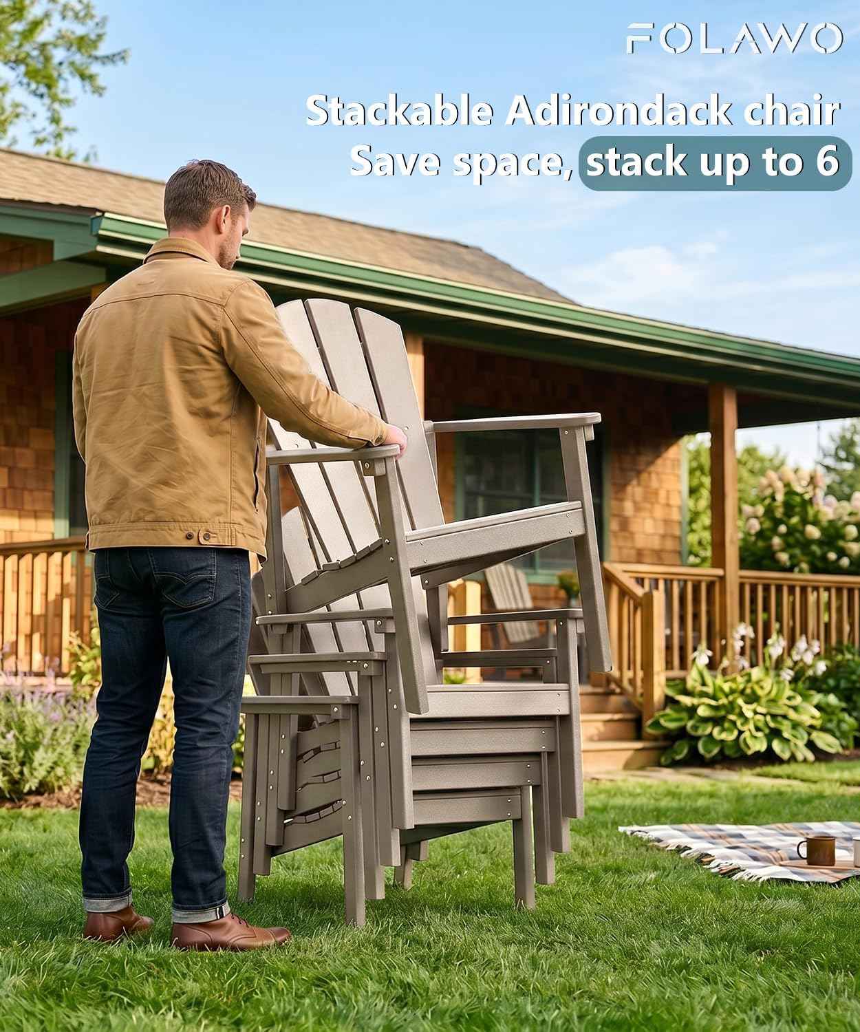 Adirondack Chair Set of 4, All Weather HDPE Fire Pit Chairs, Oversized Plastic Adirondack Chair for Outdoor, Balcony, Deck, Backyard, Patio, Garden, Poolside, Lawn Brown