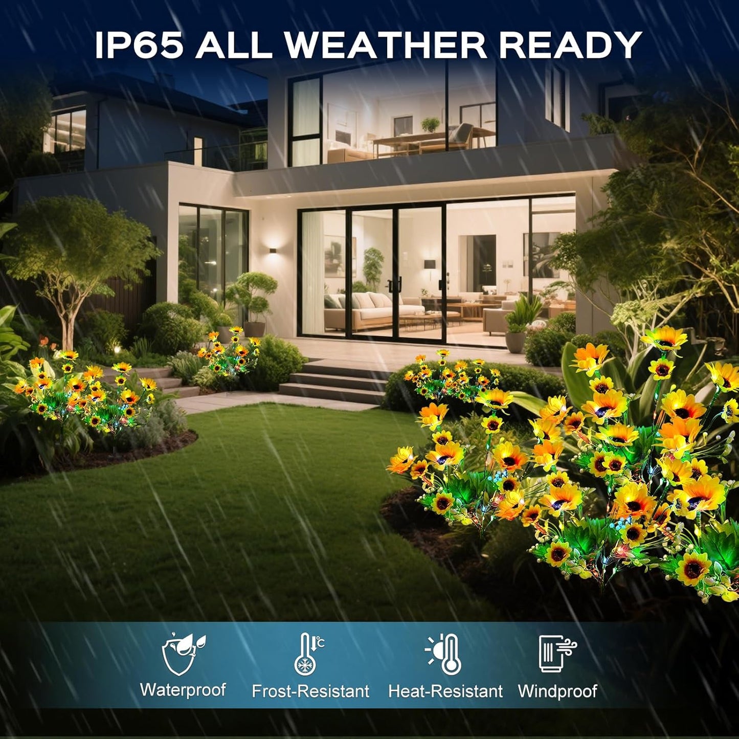 TANSOREN 4 Pack Solar Garden Lights Outdoor, Colorful LED Waterproof Solar Powered Sunflowers Landscape Lights for Outside Yard, Patio, Pathway Decorative, Décor, Gifts, Two Lighting Modes