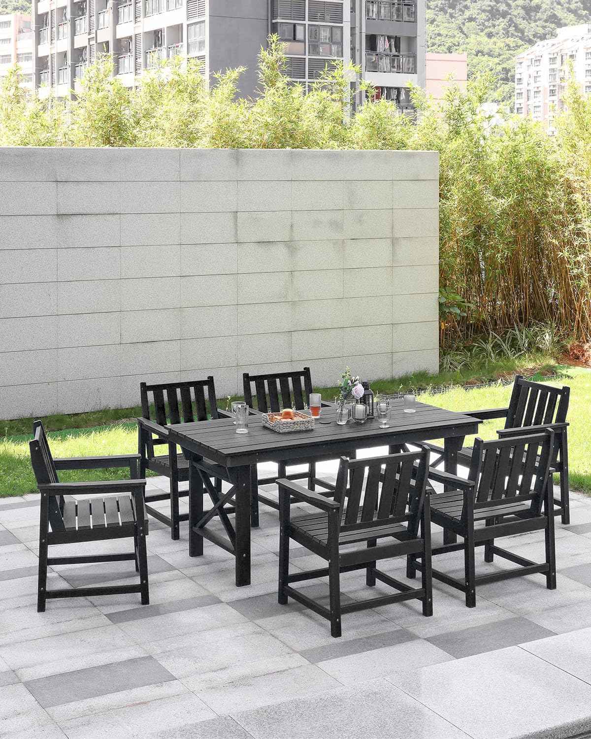 HDPE Dining Chair Set of 4, Outdoor Dining Chair with Deep Seating, All Weather HDPE Patio Dining Chairs, Ergonomic Outdoor Chairs Furniture for Backyard, Poolside, Garden, Deck, Obsidian