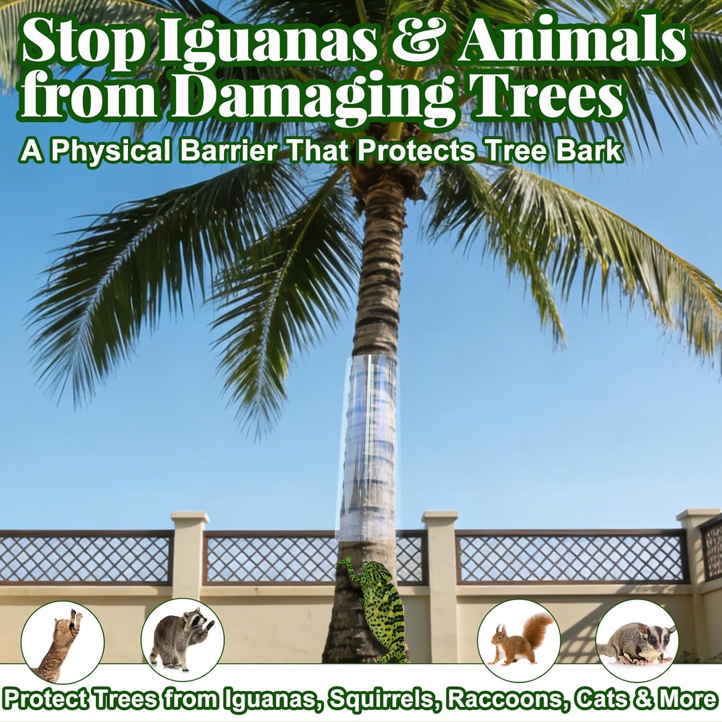 Iguana Tree Wrap 65" L X 16" W Squirrel Baffle for Bird Feeder Poles Plastic Tree Trunk Protector Guard Reusable Squirrel Guard Tree Wrap Clear Anti-Climbing Tree Barrier with Adhesive Tapes