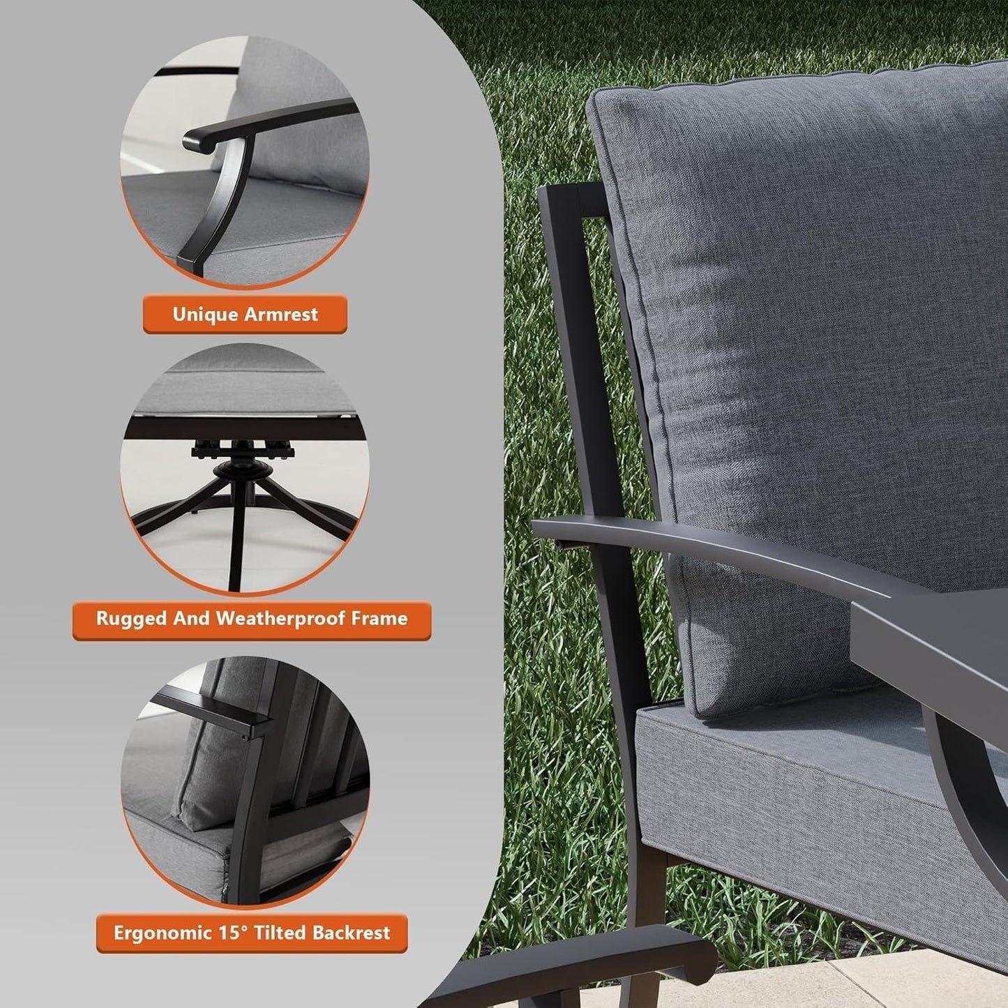 5 Piece Metal Outdoor Patio Furniture Set with 48"/55000 BTU Round Fire Pit Table,Outdoor Dining Table Set 4 Swivel Chairs No-Slip Cushions and Waterproof Covers,Grey
