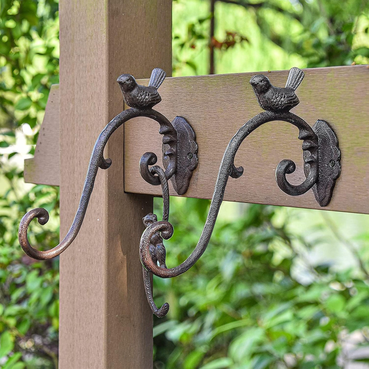 Sungmor Cast Iron Wall Hanging Plant Bracket, 2 Pack 10 Inch Decorative Plant Hanger, Lovely Bird Metal Plant Hooks for Hanging Planters Lanterns Bird Feeders Wind Chimes
