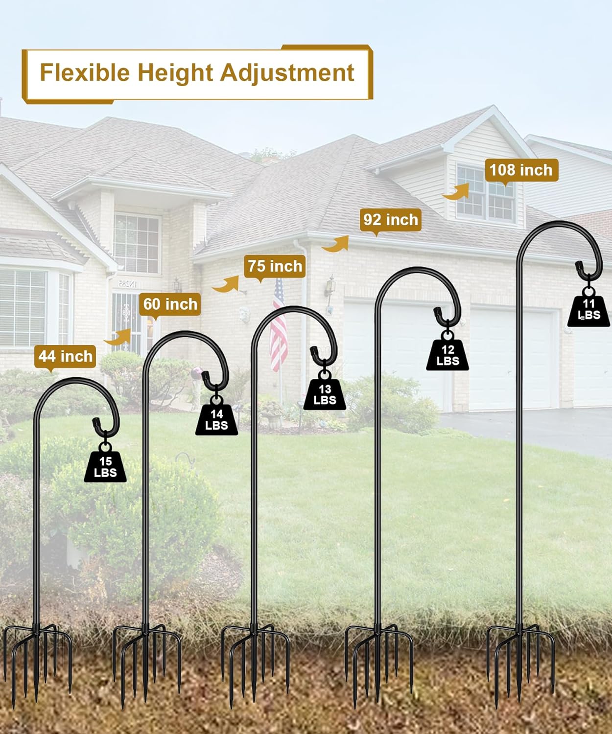 Shepherd Hook 108 Inch Tall Heavy-Duty Metal Garden Hanging Pole Stake for Bird Feeder Pole Plant Baskets, Black (1 Pack)