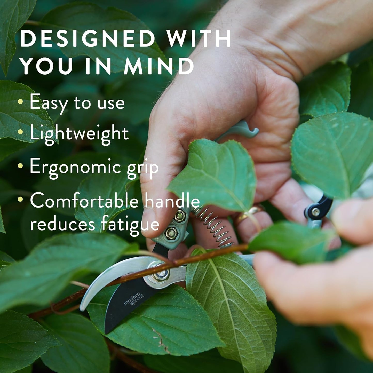 Modern Sprout Hand Pruners - Lightweight Pruning Shears W/Easy Lock- Gardening Scissors - Bypass Sharp Carbon Steel Blade - Rust Resistant - Garden Tools - Reusable Holster - Ocean