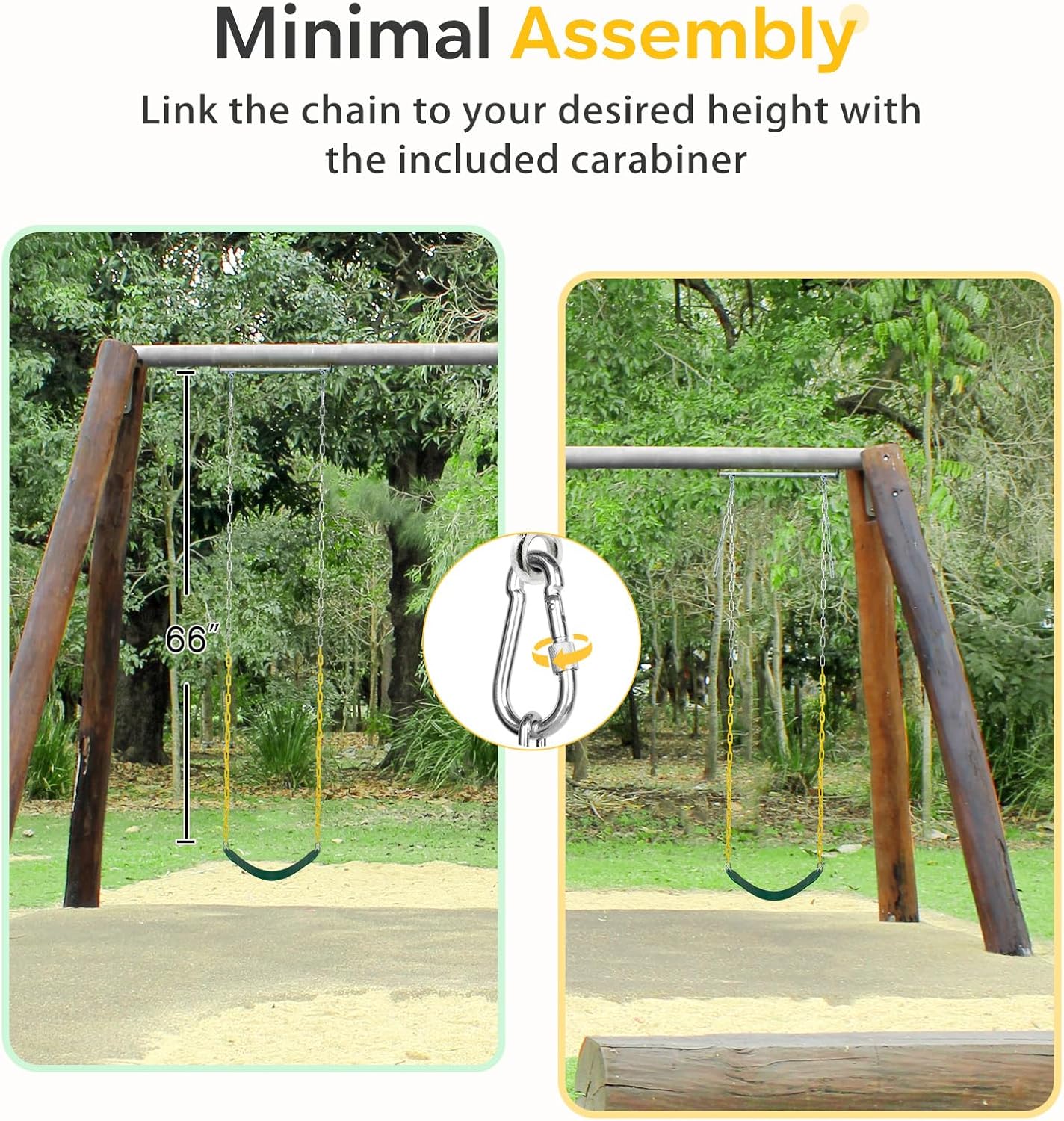 Decorlife Outdoor Swings Seats with 66" Rust-Resistant Heavy Duty Chain, Playground Swing Set Accessories Replacement Anti-Slip Seats, Backyard Swing Support 330lb for Kids or Adults (Green)