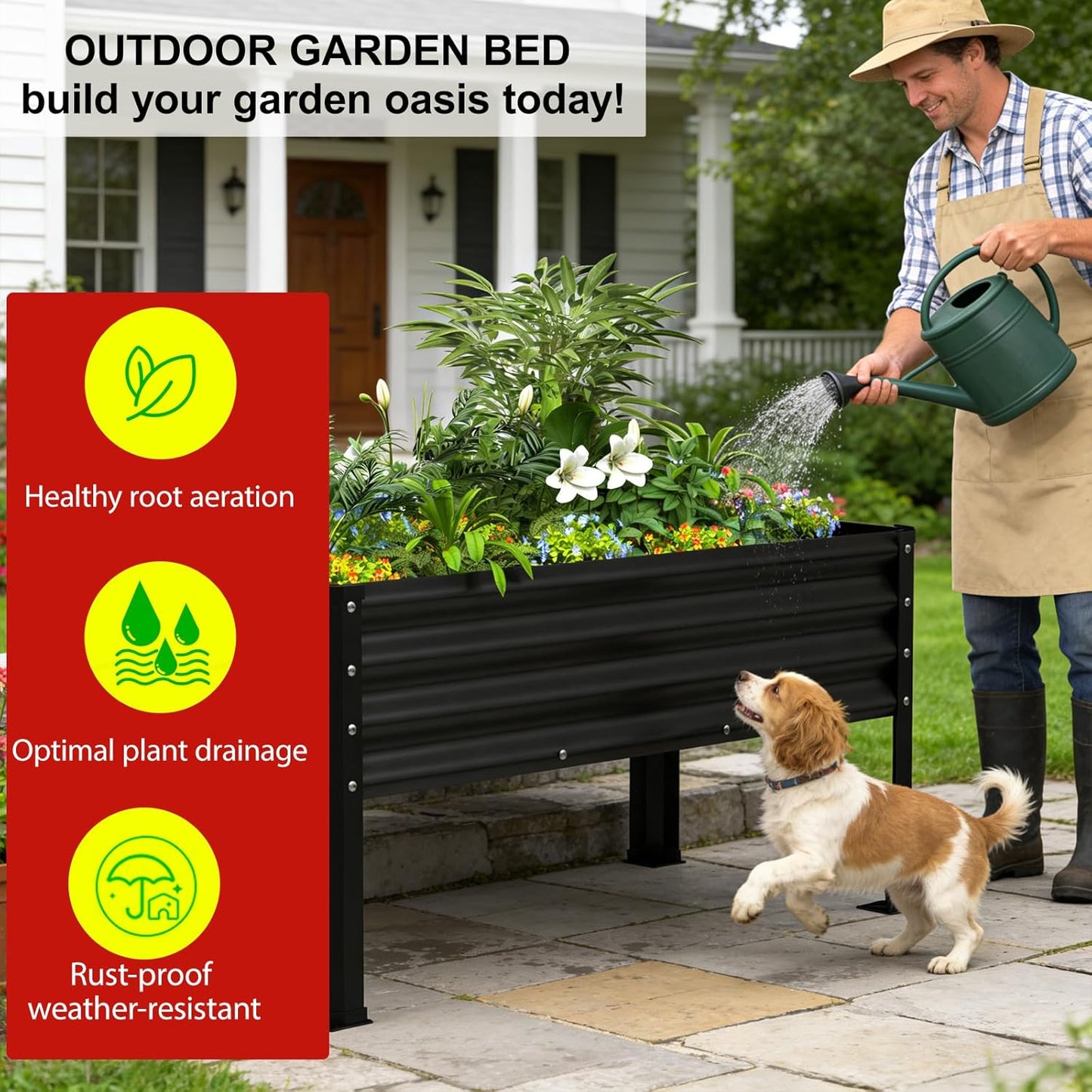 Large Galvanized Raised Garden Bed Outdoor with Legs, Load Capacity 1200LB, 48x26x30in Raised Garden Bed, for Backyard/Patio/Balcony/Gardening/Vegetables Flowers, Black