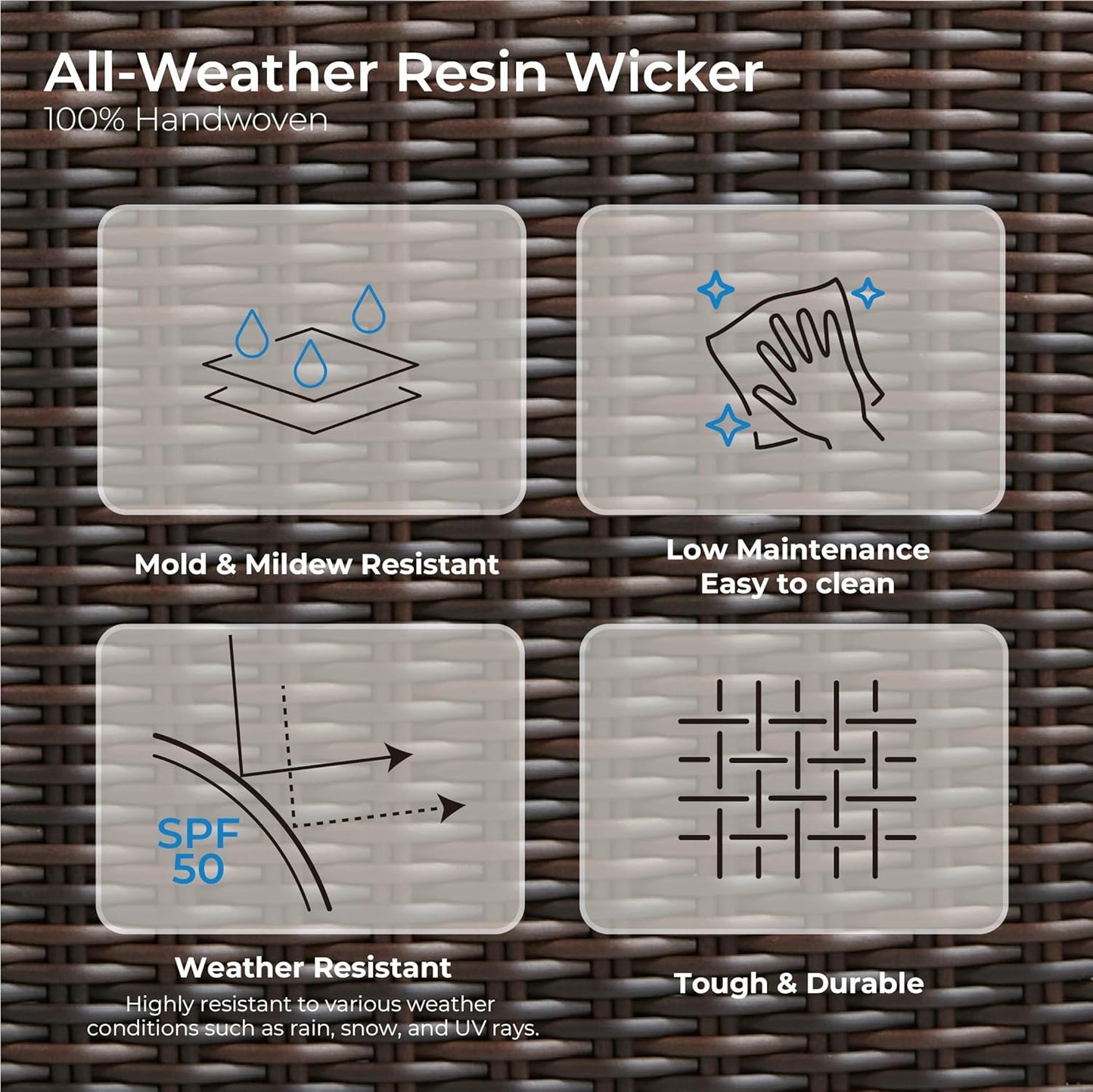 CHITA Wicker Outdoor Furniture Patio Sofa, Oversized 3-Seater Rattan Couch with 5.1'' Thick Cushions and Rust-Resistant Aluminum Legs