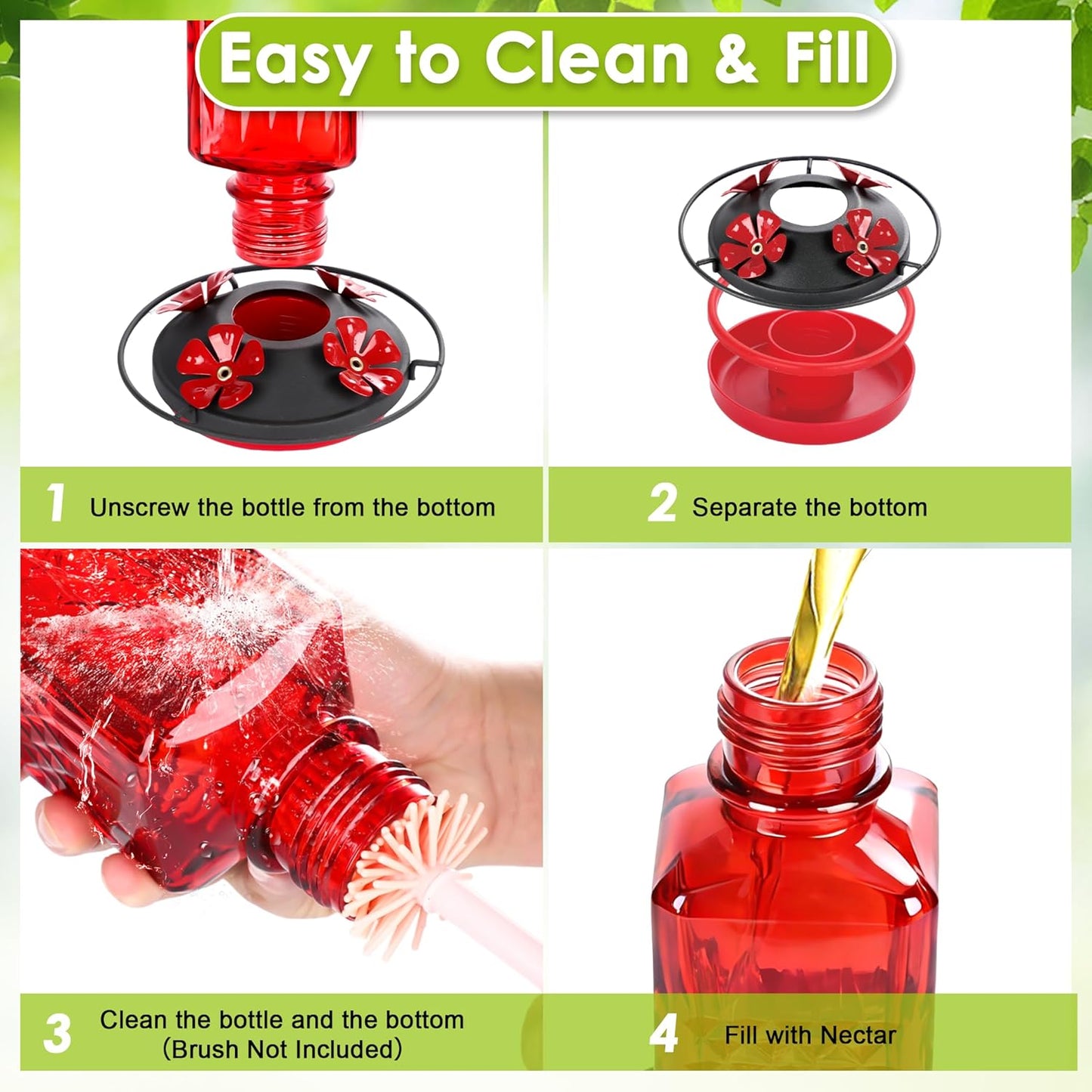 Tegarbed Glass Hummingbird Feeder 20oz – Bee Guard, Ant Moat, Leak-Proof (2 Pack)