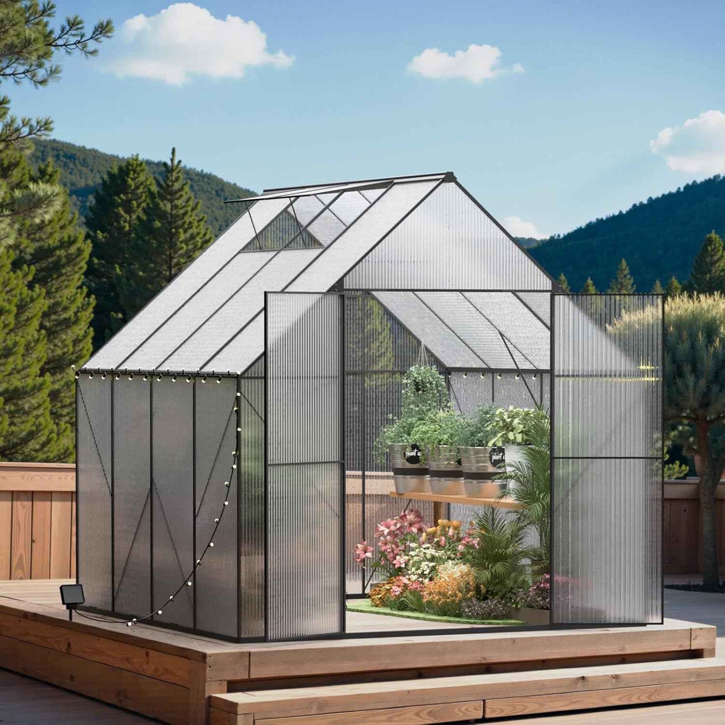 Greenhouse for Outdoors, Heavy Duty Polycarbonate Greenhouse, Walk in Greenhouses for Outdoor Garden Backyard with Roof Vent (8x8 FT)