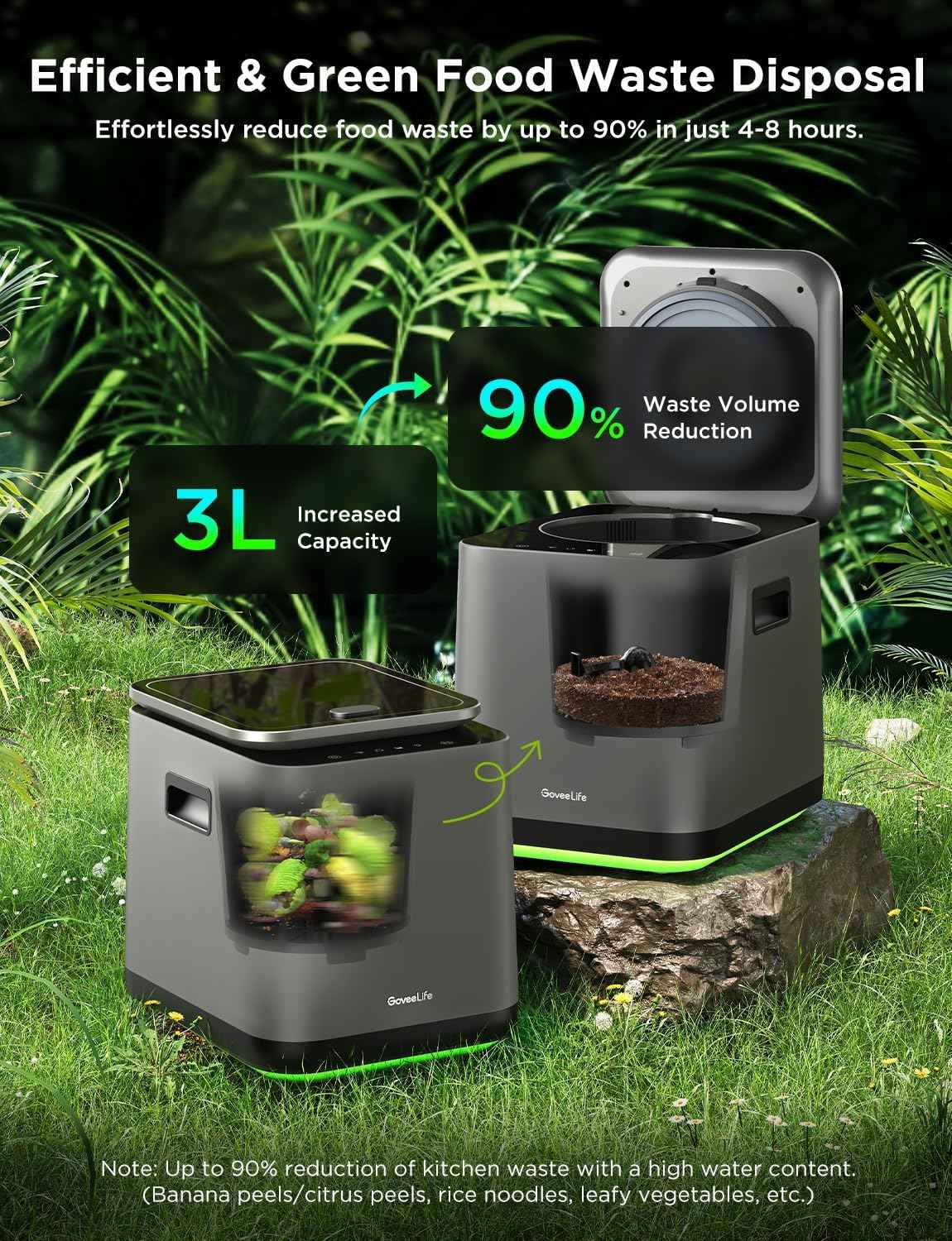 GoveeLife Upgraded Electric Composter for Kitchen, Smart Indoor Countertop Compost Bin, Odorless, Low Noise, Auto-Cleaning, Turn Food Waste into Fertilizer, Food Waste Compost Machine with LED Display