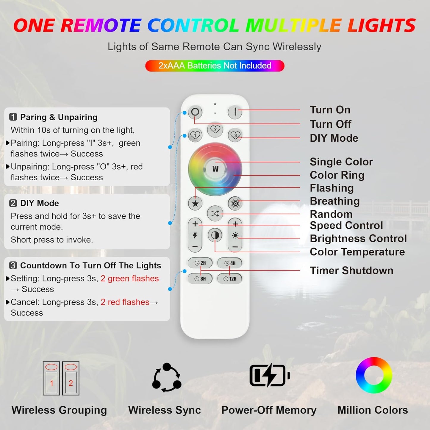 Goldlife Pond Fountain Aerator Lights, 200W RGBW 20000LM 160LED Fountain Light With 100FT Power Cord, IP68 Waterproof Stainless Steel Wireless Sync Control Floating Fountains Pump Light for Lake Ponds