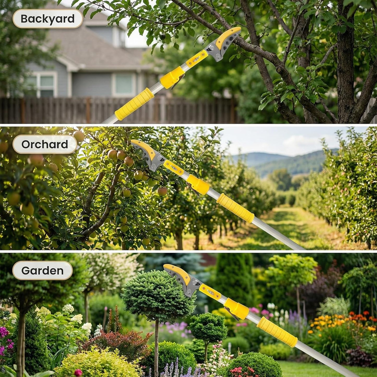 Telescopic Pole Pruner and Fruit Picker for Garden | Cuts Branches Up to 1 Inch | Rotating & Locking Head | Lightweight Aluminum Extendable Handle (3.28 to 5.25 FT)，Yellow