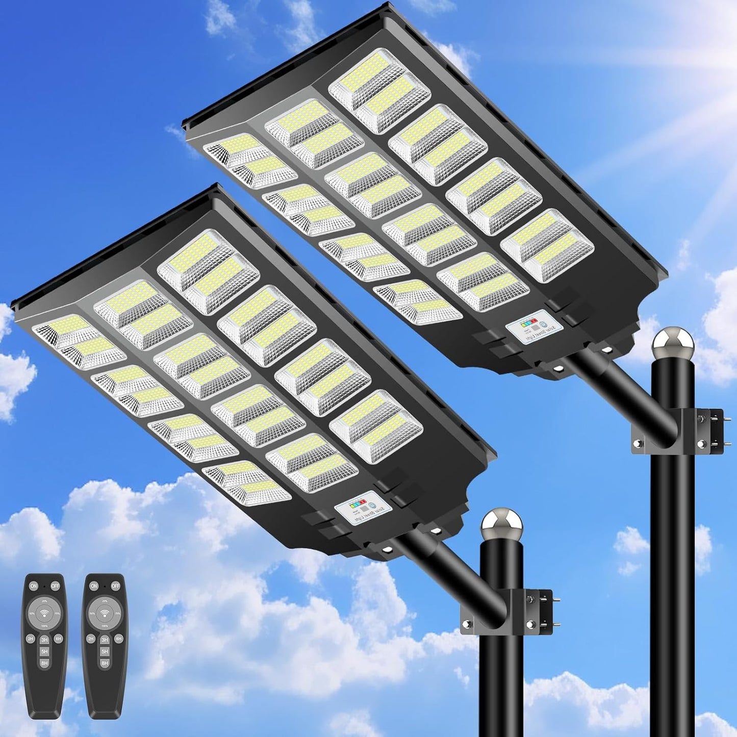 CEDIO Solar Street Lights Outdoor Solar Parking Lot Lights Commercial 8000W LED Street Light Waterproof IP66 Dusk to Dawn with Motion Sensor (8000W-2PACK)