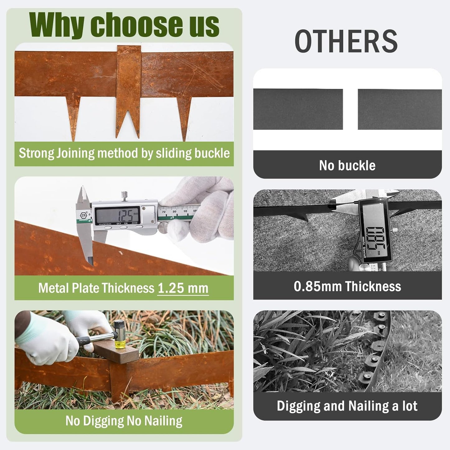 20ft. Cor-Ten Landscape Edging 8 inch，6 Pack Metal Landscape Edging with 7 Stakes & Gloves, Bendable Steel Edging for Landscaping as Flower Bed Yard Pathway Divider （40" L x 8" H, Rusted）
