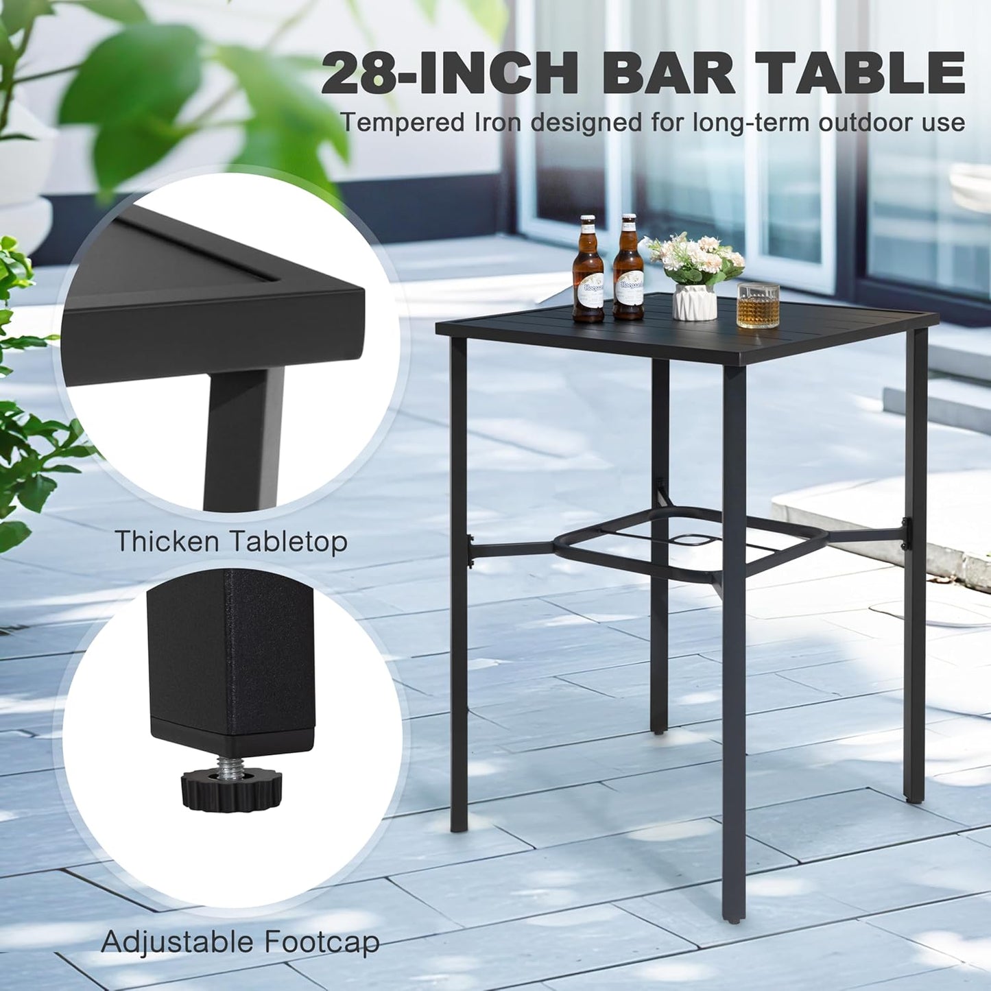 NUU GARDEN 5-Piece Patio Bar Set, All Weather Rattan Swivel Stools, 360 Degree Outdoor Swivel Bar Set for Backyard, Balcony, Garden and Poolside, Black and Beige