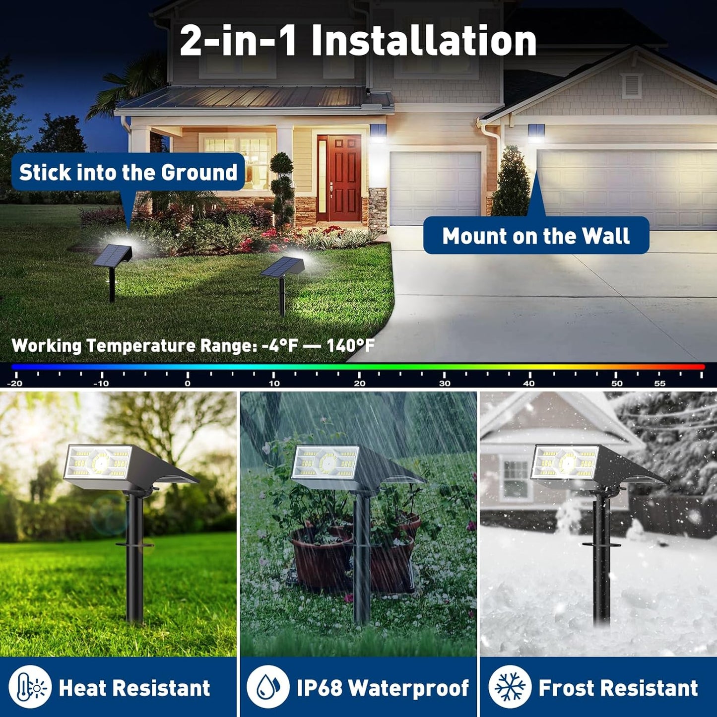 Solar Spot Lights Outdoor,10 Pack/56 LED Outdoor Lights for Yard Waterproof IP68, 4 Lighting Modes Solar Landscape Spotlights, Auto On/Off Solar Powered Flood Lights Garden Pathway,Cool White