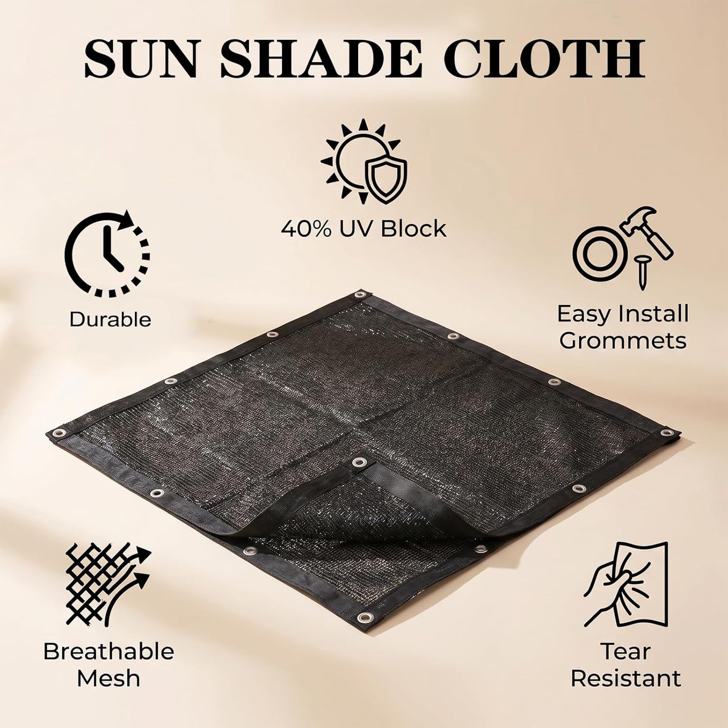 40% Black Shade Cloth, 8 x 10 FT Durable Taped Edge with Brass Grommets UV Resistant Garden Sunblock Shade Net for Outdoor Greenhouse, Plant and Patio