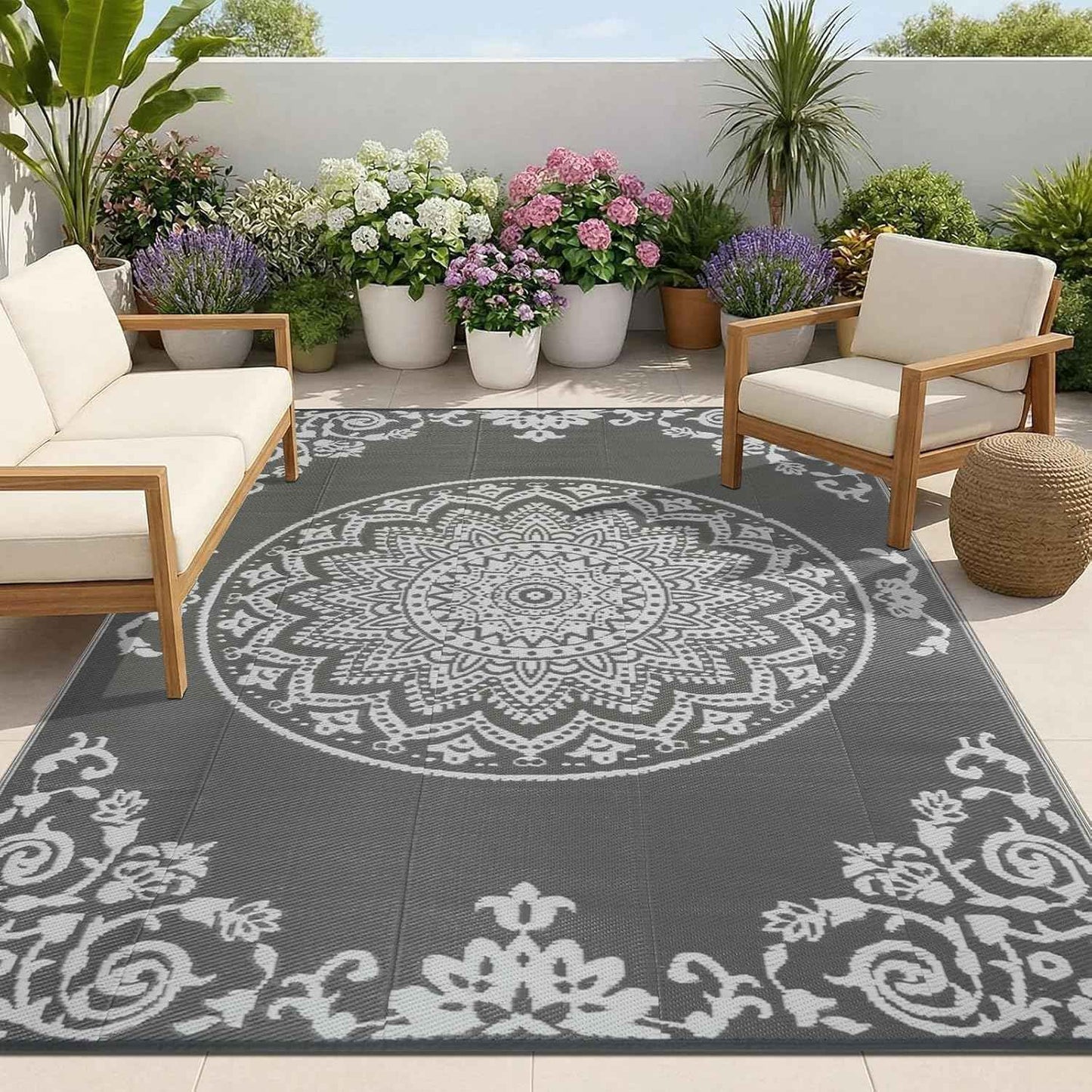 famibay Outdoor Rug Waterproof 8x10 ft, Reversible Large Outdoor Plastic Straw Rug, UV-Resistant Patio Rug Portable RV Mat Indoor Outdoor Carpet for Camping, Balcony, Deck, Backyard, Picnic