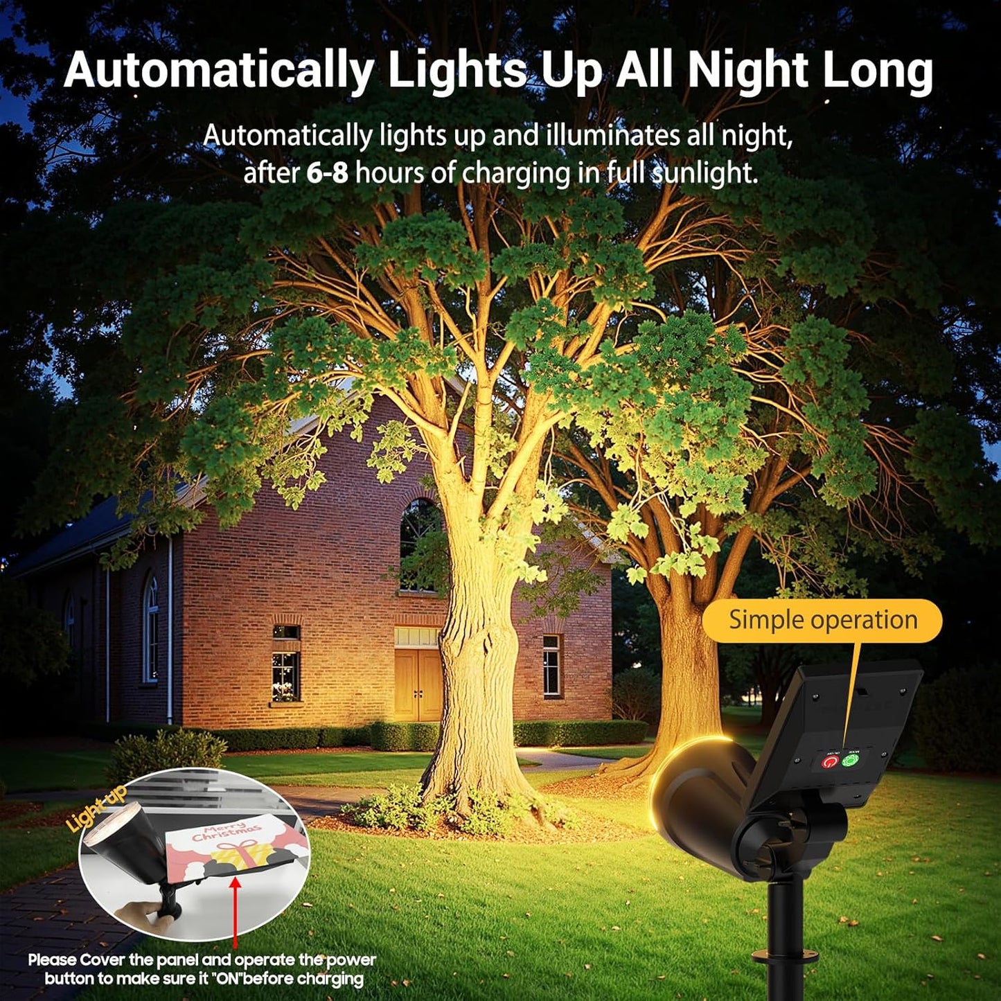 Solar Spot Lights Outdoor Waterproof: 1000LM Big Adjustable Spotlight - 2-in-1 15Hrs+ Long Lasting Spot Light - Solar Powered Spotlights Landscape Lighting for Garden, Yard, Tree, Flag, Wall, Pathway