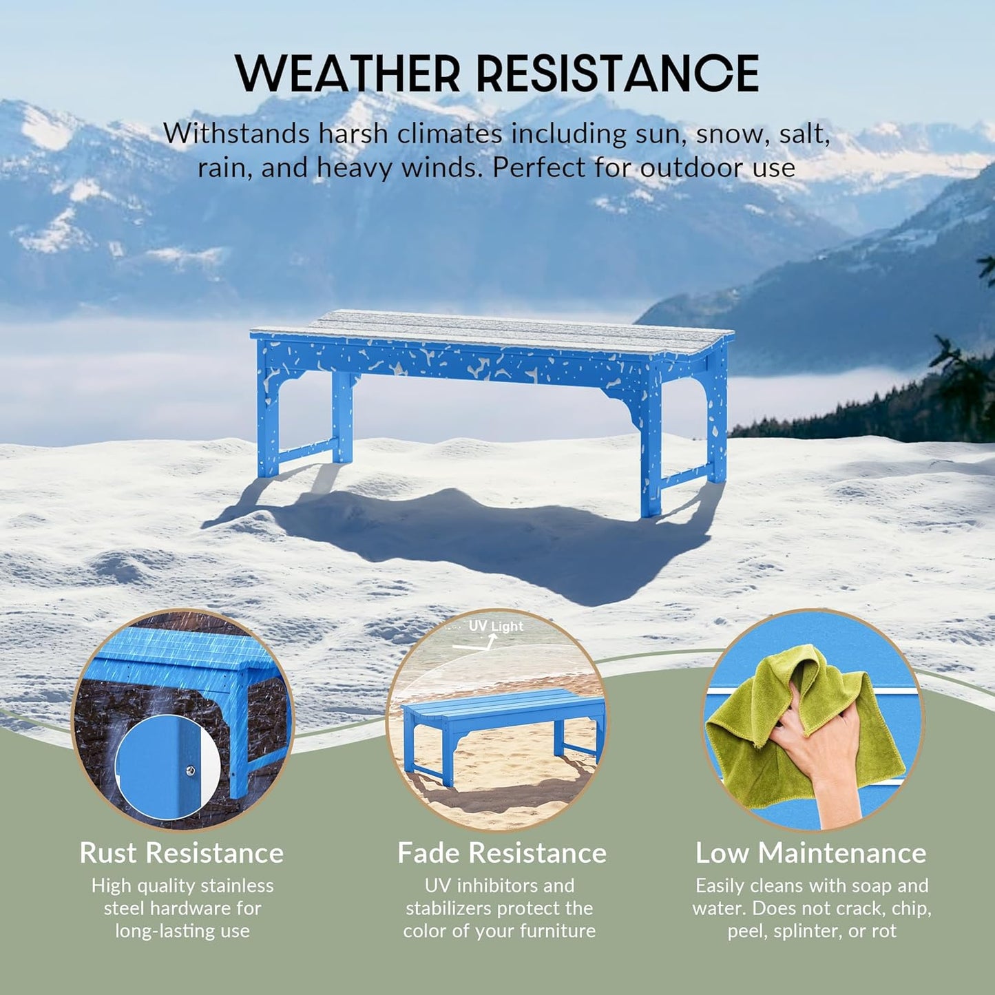 WestinTrends Malibu Outdoor Bench, All Weather Resistant Poly Lumber Backless Patio Garden Bench, Adirondack Curved Bench Seat for Comfort, Pacific Blue