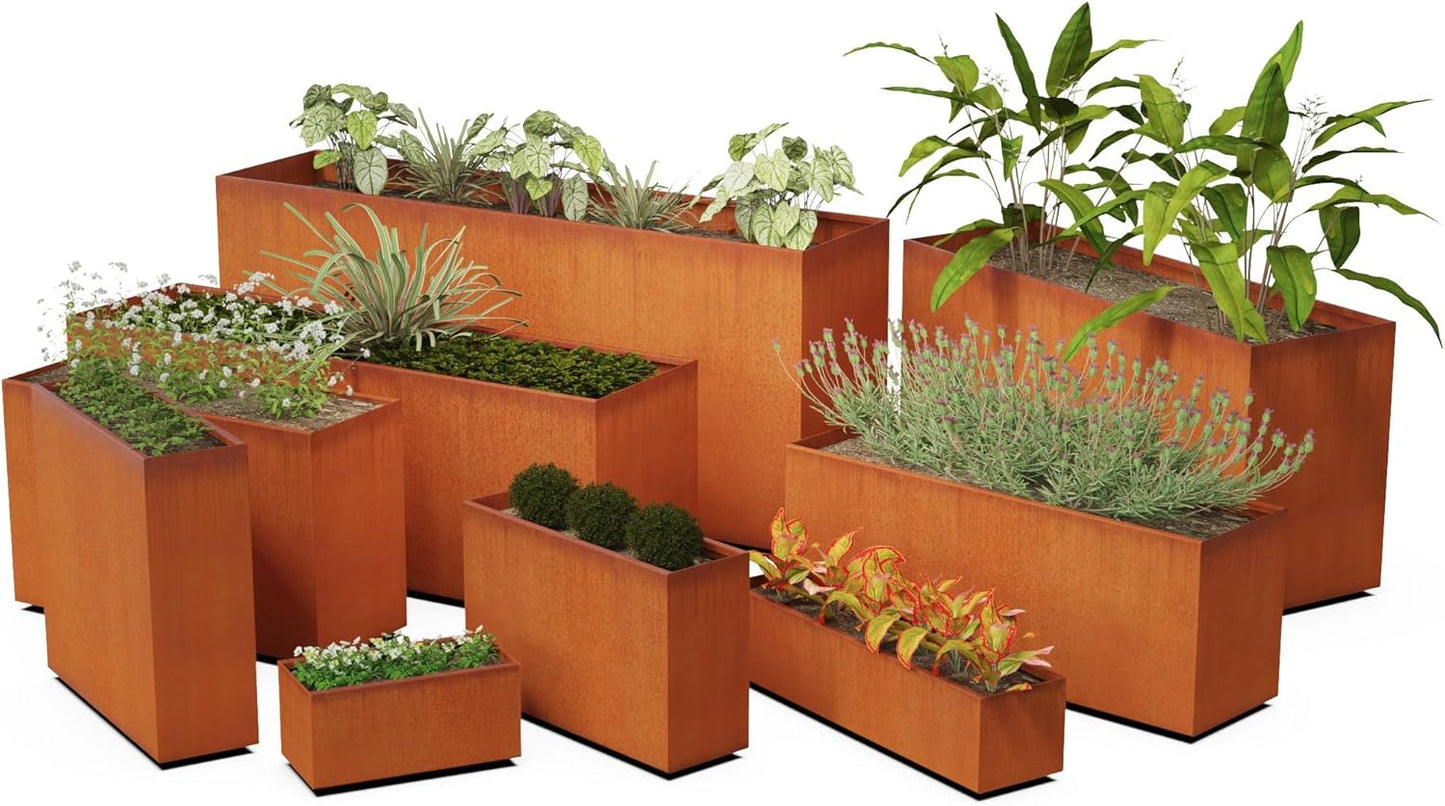 36-Inch Corten Steel Planter Box - Large Rectangular Outdoor Planter | Heavy Duty Metal, Modern Rustic Finish | Made in USA