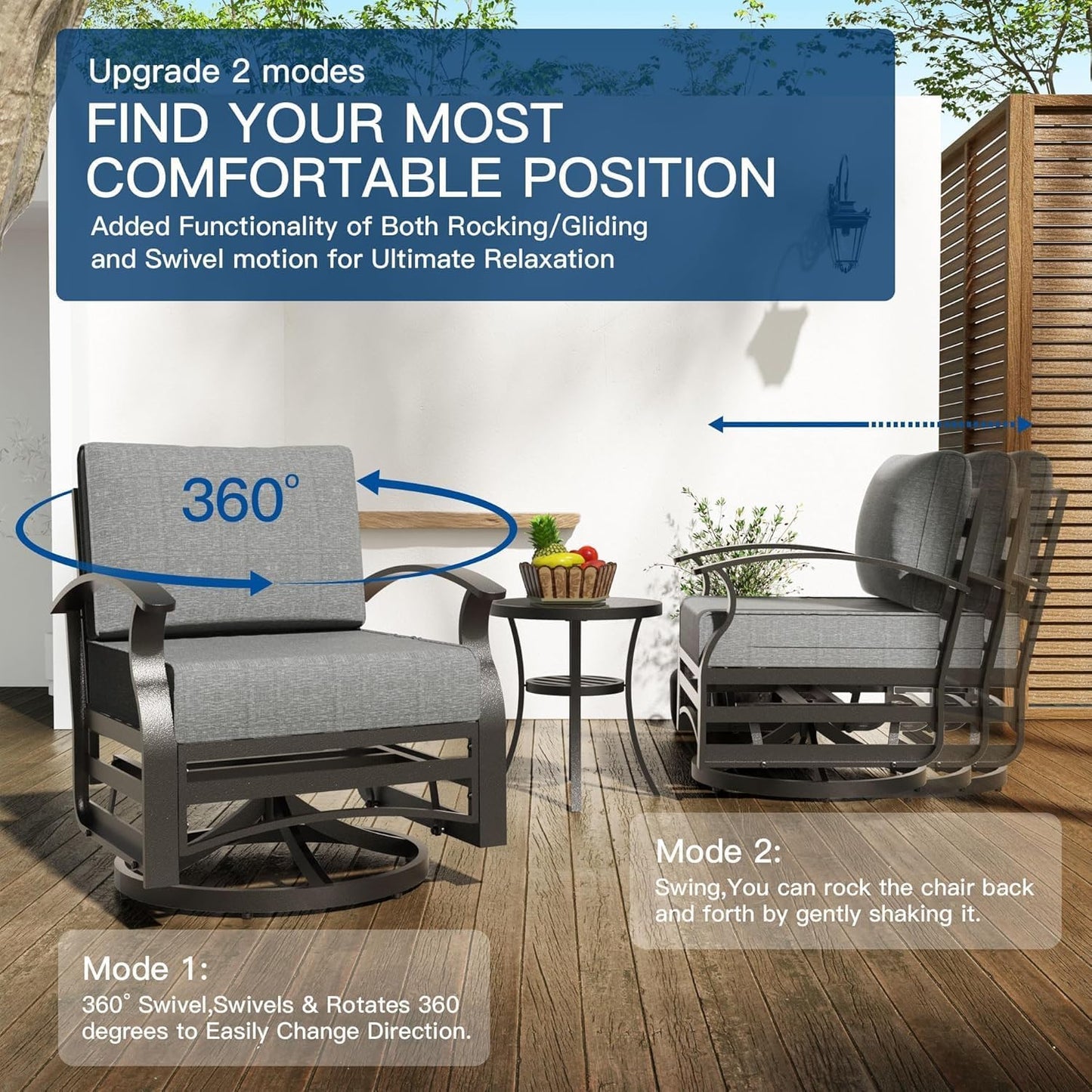Kullavik Aluminum Patio Furniture Set,5 Piece Modern Metal Outdoor Patio Furniture w/5.1'' Thick Cushion,Swivel Chairs and 45" Propane Fire Pit Table,Patio Conversation Sets for Porch,Deck,Grey