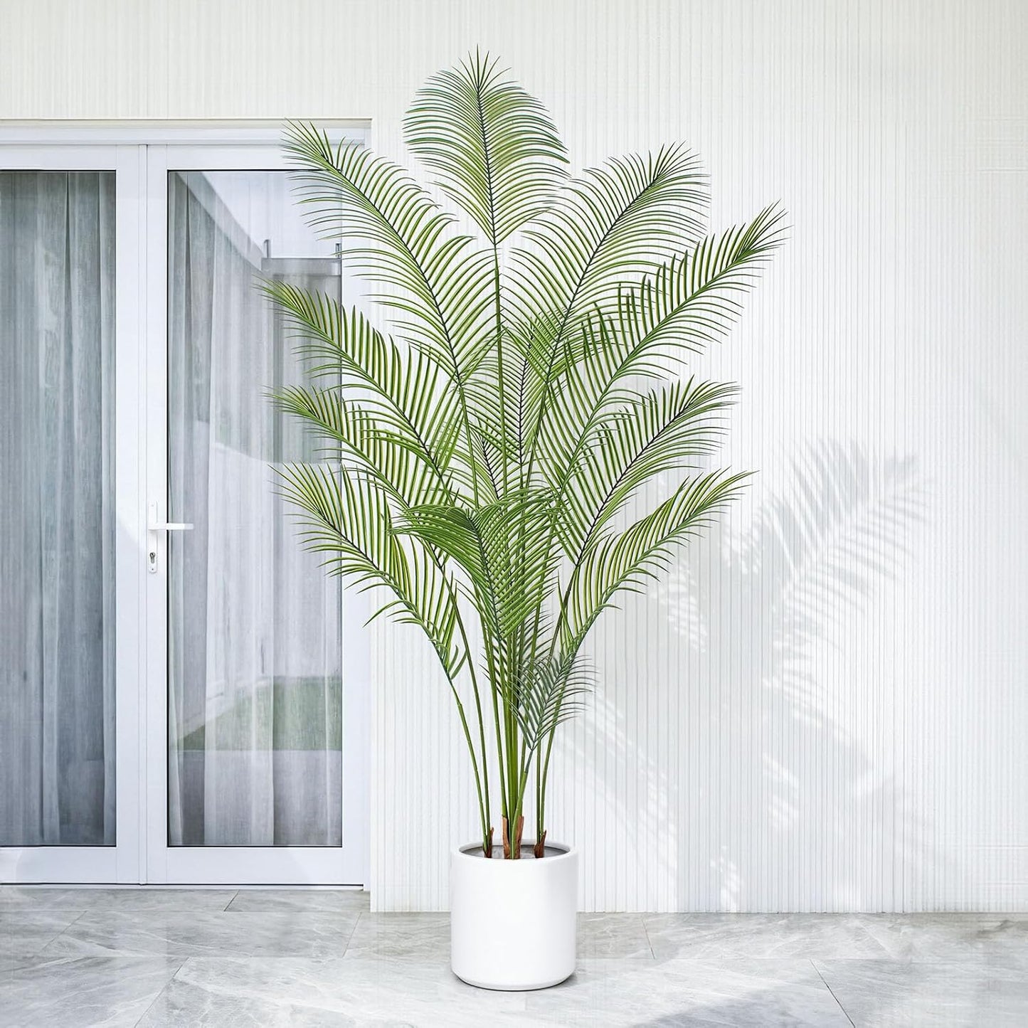 Artificial Palm Tree 7FT Tall Faux Palm Tree Indoor Fake Plants Faux Tropical Plant, UV Resistant & Maintenance Free Indoor/Outdoor Fake Tree in Pot for Home Office Living Room Patio Decor