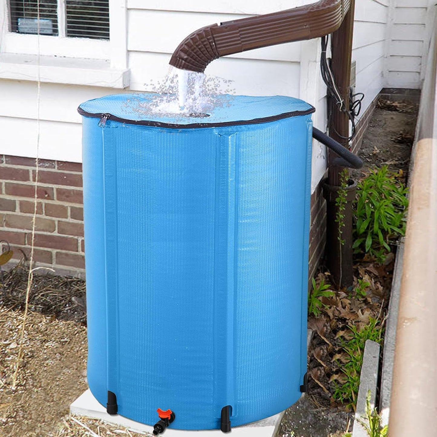 Collapsible Rain Barrel, 100 Gallon Portable Rainwater Collection System, Water Storage Tank, Rain Catcher Barrel with Spigots and Overflow Kit, Rain Water Barrel Collector for Garden, Blue