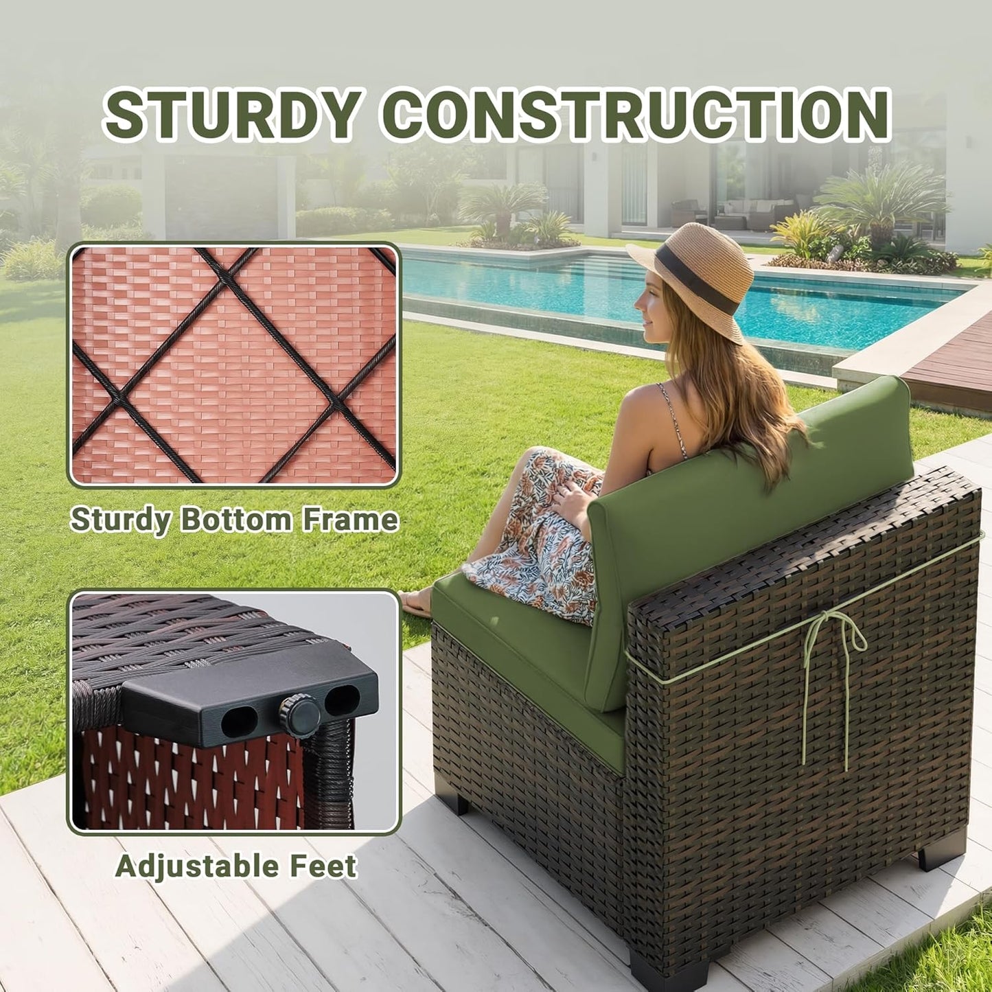 LEVELEVE 7-Piece Outdoor Patio Furniture Sets, Manual Weaving Rattan Conversation Sectional Sofa with Tempered Glass Coffee Table, All-Weather PE Wicker & Thick Cushions for Garden, Backyard, Porch