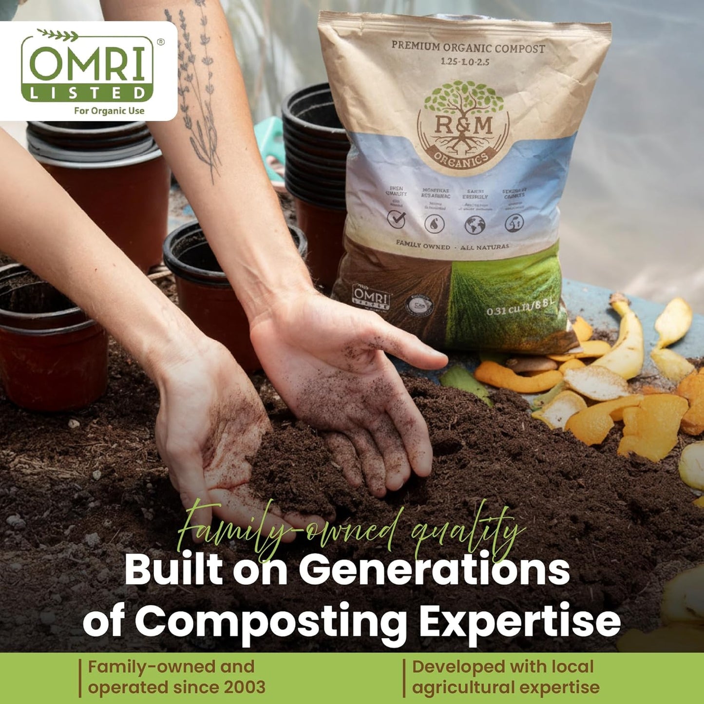 R&M Organics Premium Organic Compost 10 lb Bag for Vegetables, Flowers, Plants & Lawns-All Purpose Soil Amendment Fertilizer - Moisture Retention, Low Odor, Manure Based Compost - Indoor & Outdoor Use