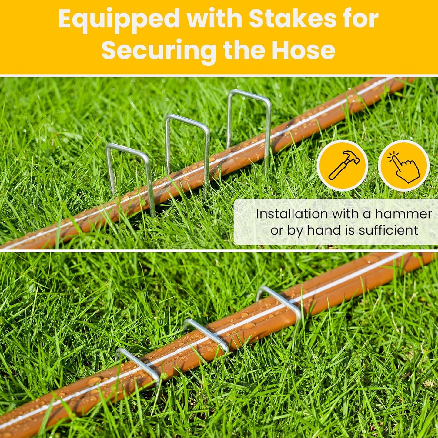 LINEX Sprinkler Soaker Hose 50 ft 2 pack for Garden, Watering Hose with Holes, High-Efficiency Sprinklers System for Lawn and Garden with Staples
