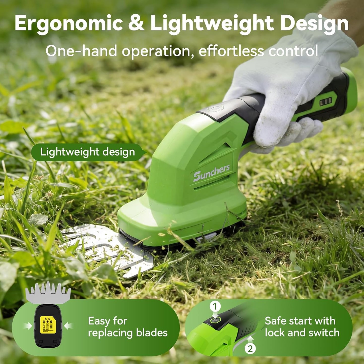 2 in 1 Hedge Trimmer Cordless, 7.2V Electric Grass Cutter Hedge Shears, Handheld Shrub Bush Trimmer, Lightweight Grass Shears, Rechargeable Yard Tool Battery and Type-C Cable, Father Day for Dad
