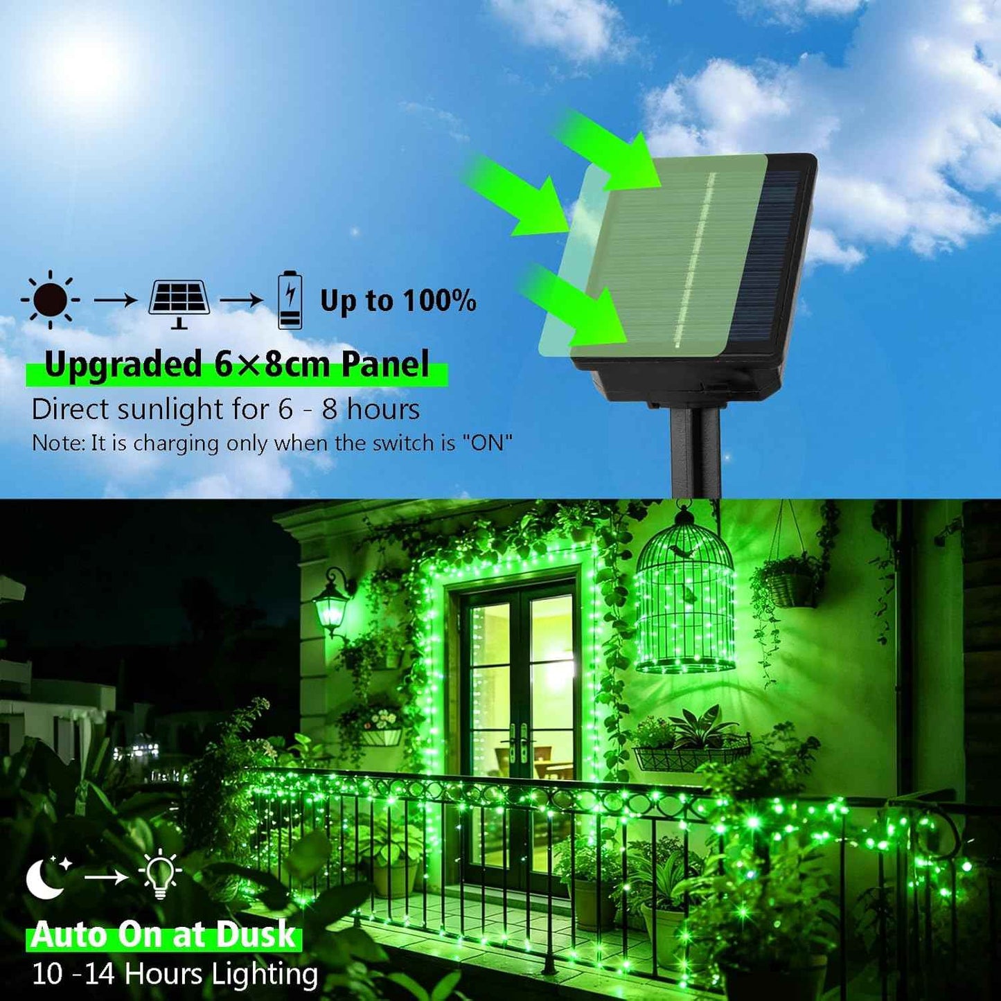 4 Pack Green Solar Fairy Lights Outdoor, 131ft 400 Led Solar String Lights Outdoor Waterproof with 8 Modes, Green Wire Twinkle Lights for Outside Christmas Garden Party Decorations