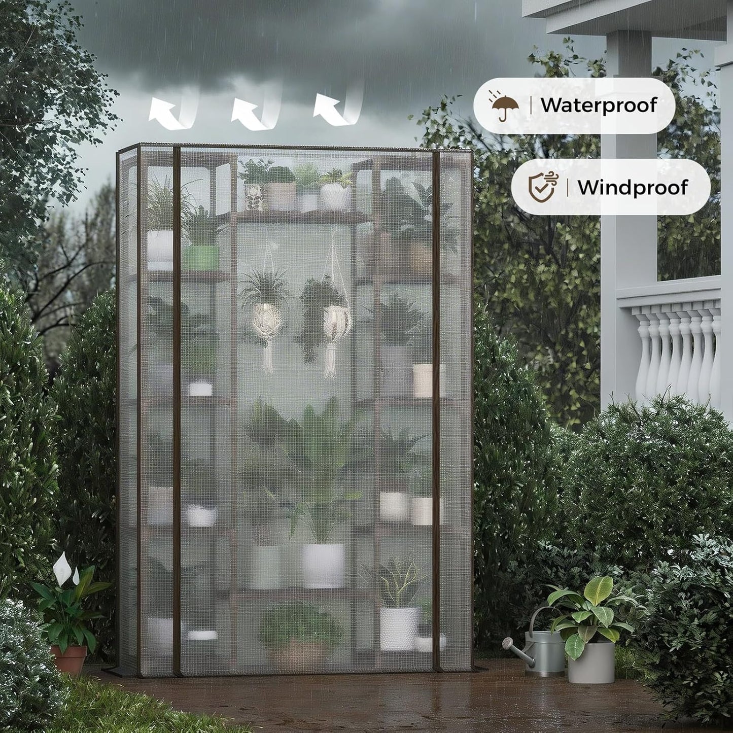 Bamworld Greenhouse Indoor Outdoor 62.2“ Tall Green House Cover Large Invernadero Tiered Stand for Multiple Display Wood Planter Holder for Living Room Garden Balcony Patio Decor