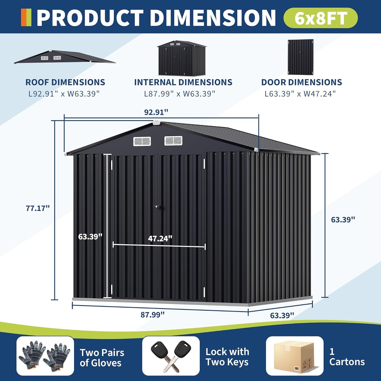 6x8 FT Metal Storage Sheds Outdoor with Floor, Metal Yard Sheds Garden Shed Kit, MetalTool Shed with Lockable Door, Metals UtilitySheds Buildings with Air Vent for Backyard Garden Patio Lawn