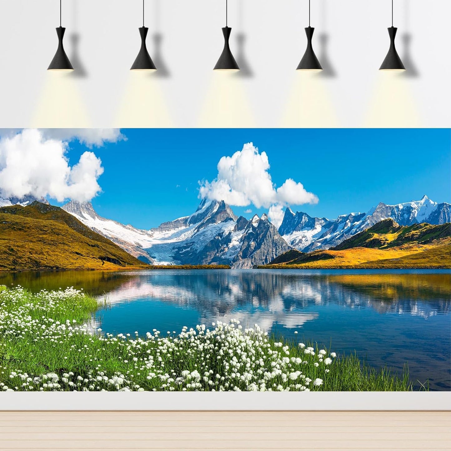 Mountains Lake Aquarium Background Bernese range View Fish Tank Background Switzerland Alps Grindelwald Valley Lake Terrarium Background Fantastic Natural Landscape Aquarium Fish Tank Decors 60x24in