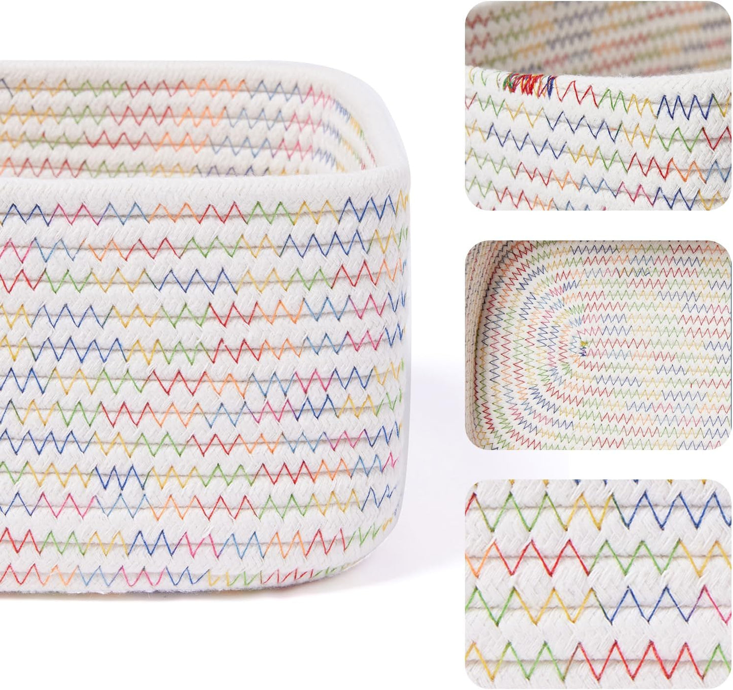 Small Storage Baskets for Organizing | Closet Organizer Bins | Shelf Toy Basket | Woven Rope Baskets | Cube Decorative Box | Shallow Basket | 11.5x7.5x4.7” | 4 Packs Rainbow