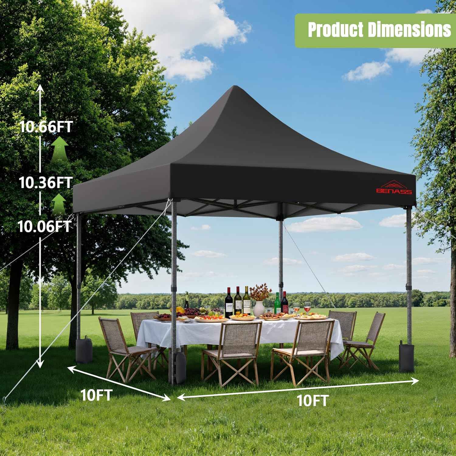 10x10 Heavy Duty Pop Up Canopy with 4 Sidewalls, 550D Commercial Easy Up Canopy Tent, Waterproof Outdoor Party Event Tent with Roller Bag, Black